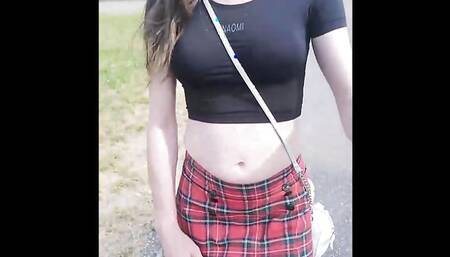 Slutty Cd Bella takes a public walk with her dildo ...and plays with herself