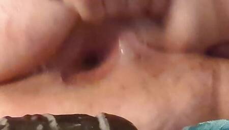 Fat Sissy stuffing her butt with huge dildo