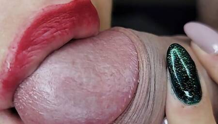 Juicy closeup blowjob from redhead babe Luna. Sensual blowjob close up