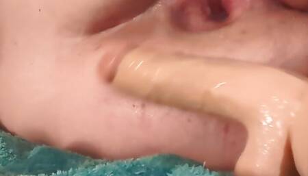 Fat Sissy toying her ass with different dildos