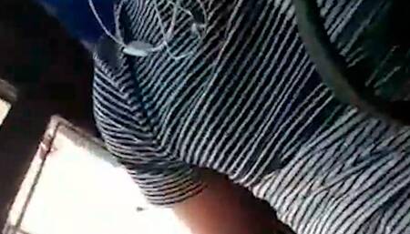 Exhib, outdoor, wank, jerk off, crusing: Masturbating in a bus