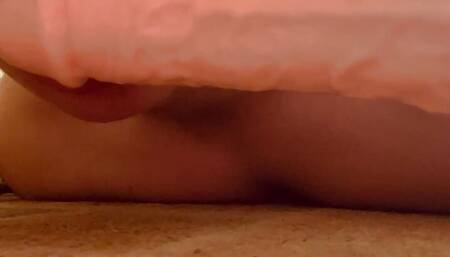 Sucking a dildo while getting fucked from behind