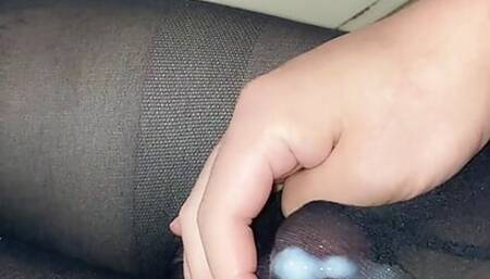 Cum in tight black pantyhose.please touch me cock