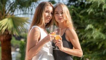 Beautiful outdoor lesbian sex with two angels Mary Rock and Nancy A