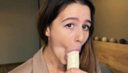 POV Dildo Blowjob With Eye Contact By A Beautiful Girl