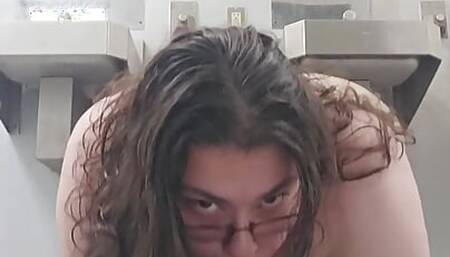 BBW Mastubates in Park Bathroom at Playground