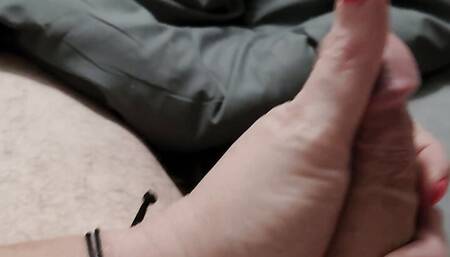 Milf Giving her husband a handjob tease