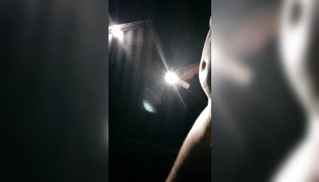 Big dick walkingin the park at night