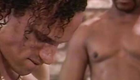 Black girl rides one cock and jerks off two more