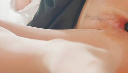 white slime running down my pantyhose during a rough fuck