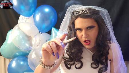 Smoking and Crossdressed as a Bride