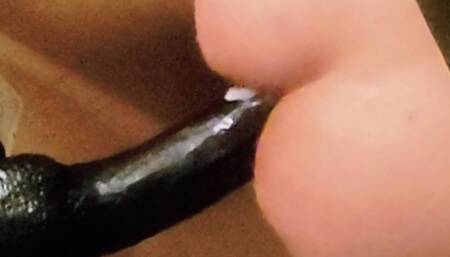 Riding my MASSIVE, Black Dildo - my little butt is so stretched!!