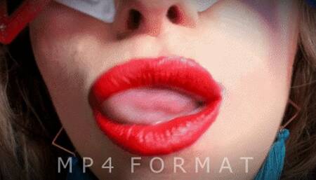 Poppy Red Lipstick Blowing Bubbles (HD) MP4