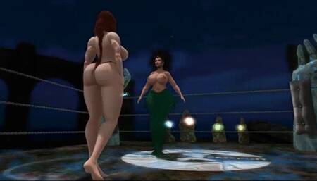 Topless Fantasy Female Fighting: Flare fights Medusa for wrecking her village LOW