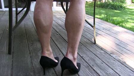 Pink Fox, the deck, her calves, her retro pumps