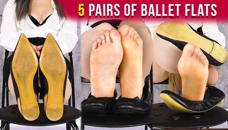 5 Pairs of Well-worn Ballet Flats Shoes Fetish - Shoeplay Dangling