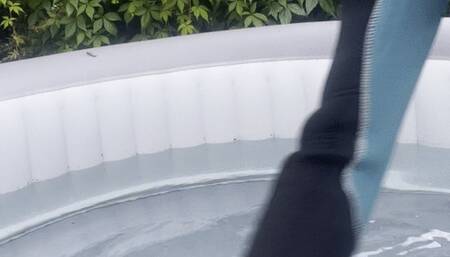 thick wetsuit hood gloves full snorkel in hot tub cum
