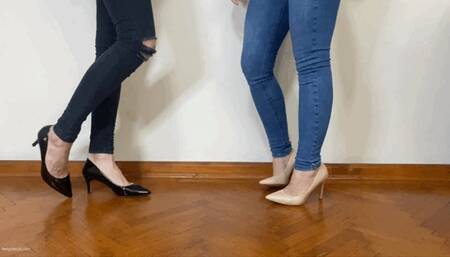 TWO GIRLS WEARING HEELS STEPPING ON EACH OTHER’S FEET - MOV HD