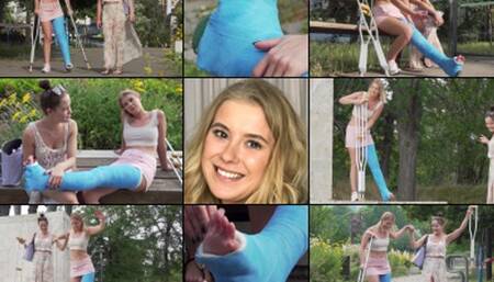 Casey LLWC Crutching to the Park After Missing the Bus with Foot Play (in HD 1920X1080)