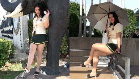 Walking in the Park in Girl Guide Outfit & Sheer Pantyhose - HD