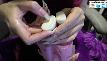 look how these nails cut through these toy plastic shoes