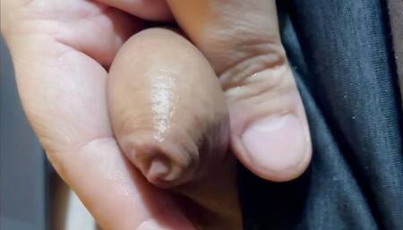 Uncut Guy Seeps Small Cock, Catches Load In Foreskin Then Pushes It Out Like A Volcano