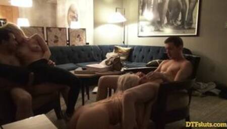Two Blonde Babes DP Anal in Real Swinger Group Sex Late Night Hotel Party