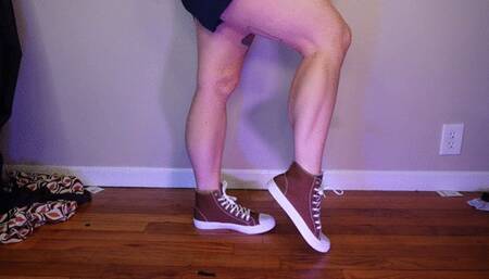 Calf Muscle Flex in Brown High Top Converse Sneakers MP4 1080 Silent clip