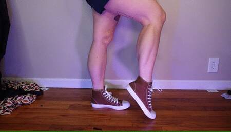Calf Muscle Flex in Brown High Top Converse Sneakers WMV 1080 Silent clip