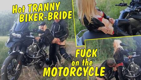 Hot Tranny Biker-Bride! Horny outdoor fuck on the motorcycle!