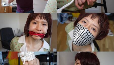 Cute Chinese girl nabbed, chair tied and gagged