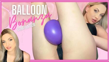 Balloon Bonanza (COMPILATION) 1080MP4 - Hot Blonde Goddess pops balloons, makes balloon sounds on her shiny latex pants, squeezes and blows up balloons