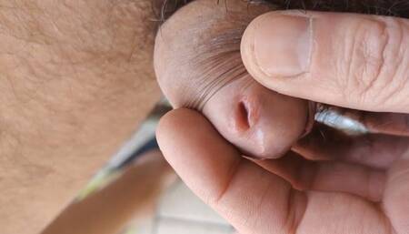 Naked in public, squeezing my peehole