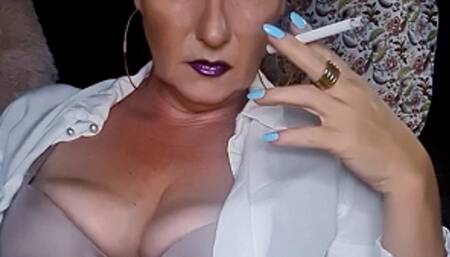 Hard core coughing - Davidoff gold chain smoke with lots of barking spastic cough - lots of tough spit for you