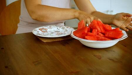 Half of watermelon and before and after comparison