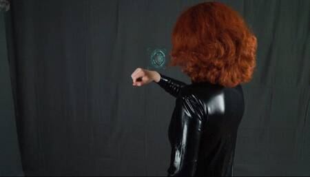 Special agent in latex bed and bondage with red rope