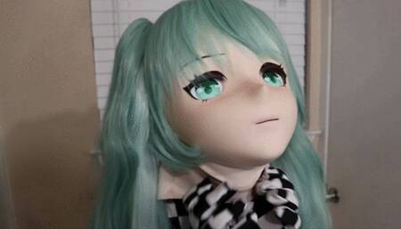 Latex Kigurumi Doms Blue-Haired Checkered Zentai Kigurumi Doll