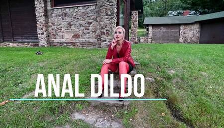 Outdoor anal fuck with a big rubber dildo