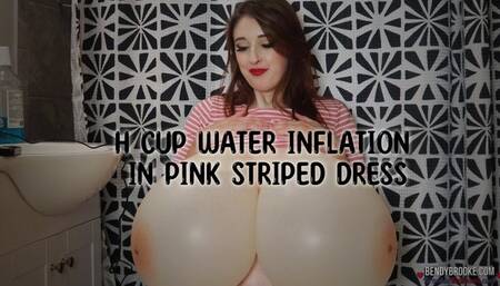 H Cup Water Inflation in Pink Striped Dress