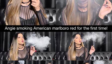 Angie smoking american marlboro red for the first time!