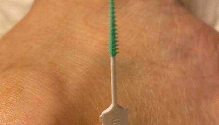 Three minute ankle pulse video highlighted by a toothpick bouncing in rhythm with my heart