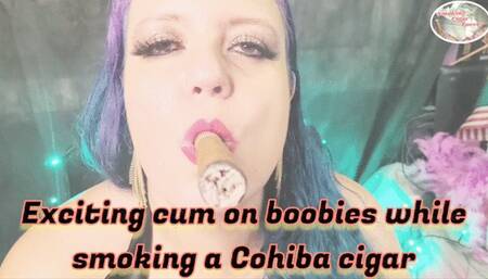 Exciting cum on boobies while smoking a Cohiba cigar - SCL005