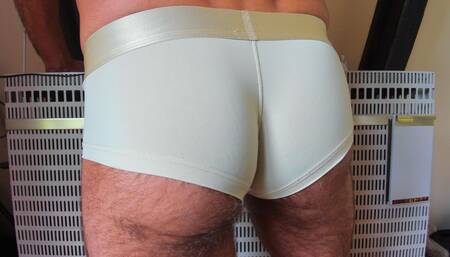 Horny boy in sexy panties shows nice cock and jerks off at home. Man shows his penis and member naked.