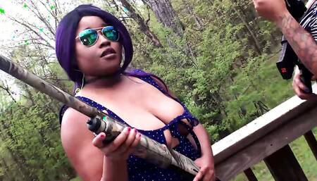 Layla Red takes advantage of Nina Rivera 's pussy with her strapon in the backyard