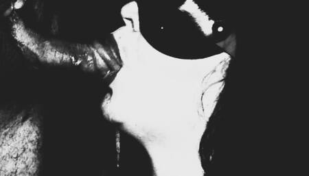 Close up drooling blowjob for masked wife