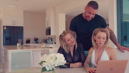 Isabelle Deltore and Kayla Lea fuck with a muscled boyfriend
