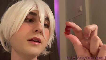 Sissy femboy shows his feet and mouth to you (Vore Giantess Roleplay)