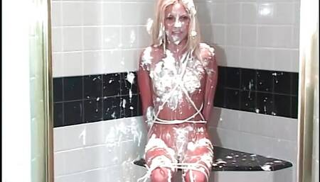 Slutty blonde college girl has studs suck on her tits before she blows