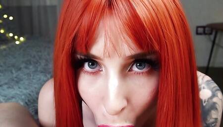 Sensual blowjob from a redheaded bitch