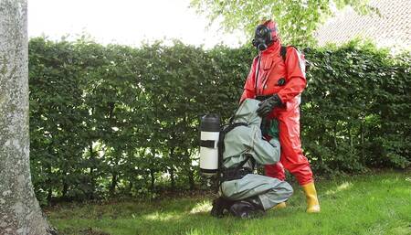 Chemical Hazmat Rubber Suit Action
